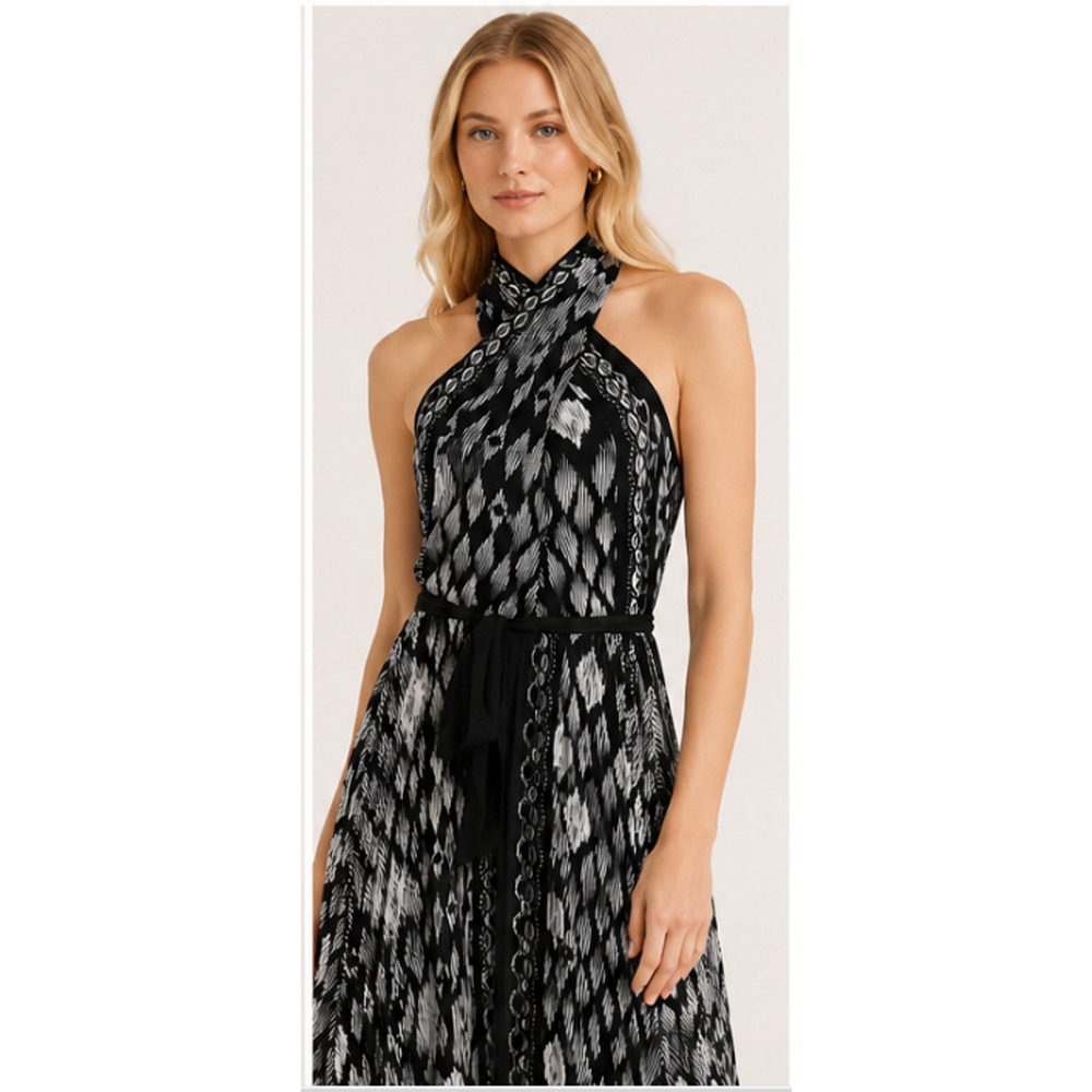 NWT WHITE HOUSE BLACK MARKET WHBM IKAT PRINT HALTER MAXI HALTER DRESS SZ 6 - Picture 8 of 16